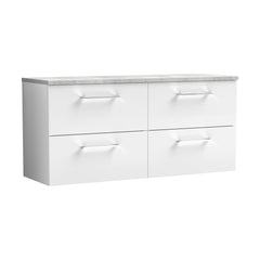 [BFLE124LBG2] Balterley Level 1200mm Wall Hung 4 Drawer Vanity Unit & Laminate Worktop for Spacious Contemporary Bathroom Storage - Gloss White - Cutout