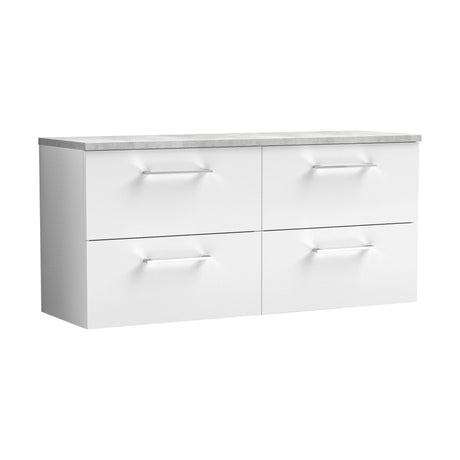 [BFLE124LBG2] Balterley Level 1200mm Wall Hung 4 Drawer Vanity Unit & Laminate Worktop for Spacious Contemporary Bathroom Storage - Gloss White - Cutout