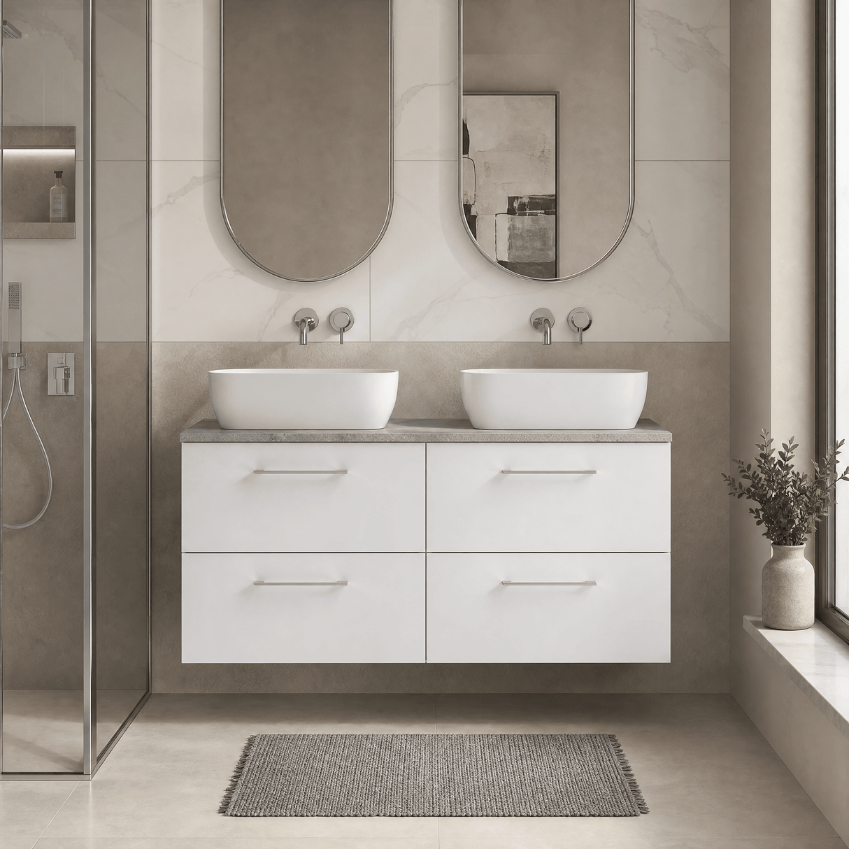 [BFLE124LBG2] Bramshall Wall Hung 4 Drawer Vanity Unit with Bellato Grey Laminate Worktop, 1200mm, Choice of Colour