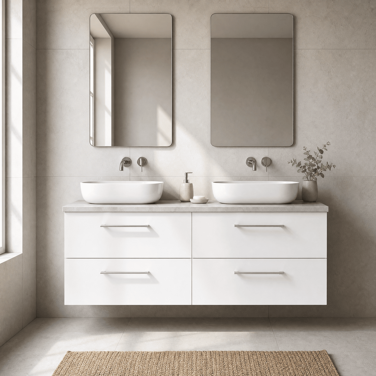 [BFLE124LBG2] Bramshall Wall Hung 4 Drawer Vanity Unit with Bellato Grey Laminate Worktop, 1200mm, Choice of Colour - Silo
