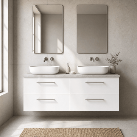 [BFLE124LBG2] Bramshall Wall Hung 4 Drawer Vanity Unit with Bellato Grey Laminate Worktop, 1200mm, Choice of Colour - Silo