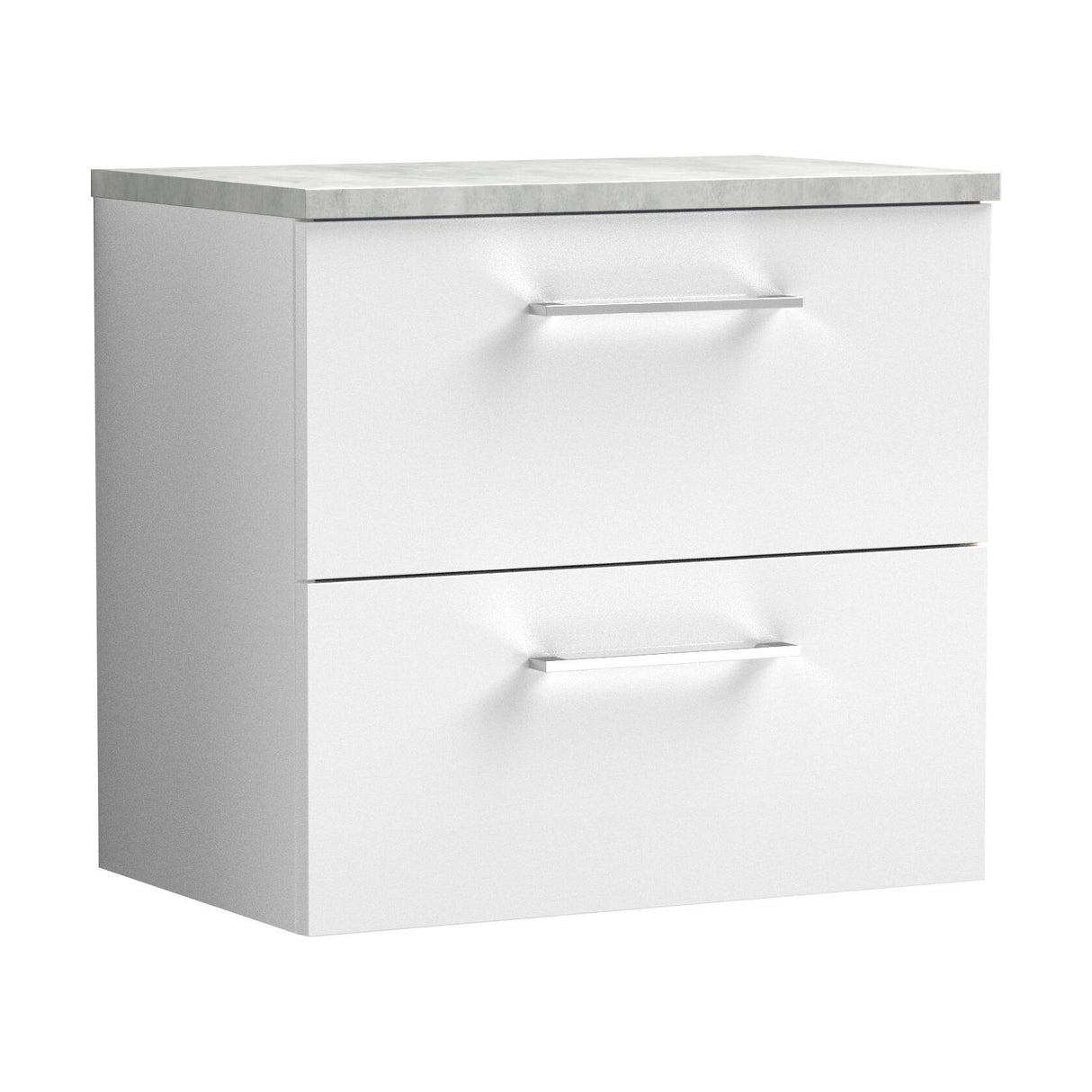 [BFLE124LBG] Balterley Level 600mm Wall Hung 2 Drawer Vanity Unit with Laminate Worktop for Compact Contemporary Bathroom Storage - Gloss White - Cutout