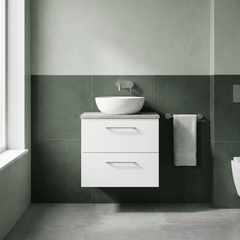 [BFLE124LBG] Bramshall Contemporary 2 Drawer Wall Hung Vanity Unit with Bellato Grey Laminate Worktop, Choice of Size and Colour