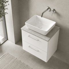 [BFLE124LBG] Bramshall Contemporary 2 Drawer Wall Hung Vanity Unit with Bellato Grey Laminate Worktop, Choice of Size and Colour