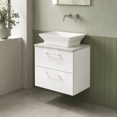 [BFLE124LBG] Bramshall Contemporary 2 Drawer Wall Hung Vanity Unit with Bellato Grey Laminate Worktop, Choice of Size and Colour