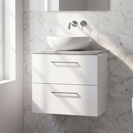 [BFLE124LBG] Bramshall Contemporary 2 Drawer Wall Hung Vanity Unit with Bellato Grey Laminate Worktop, Choice of Size and Colour - Silo