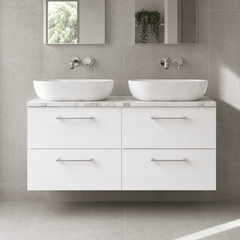 [BFLE124LCM2] Bramshall Contemporary 4 Drawer Wall Hung Vanity Unit with Carrera Marble Laminate Worktop, 1200mm, Choice of Colour
