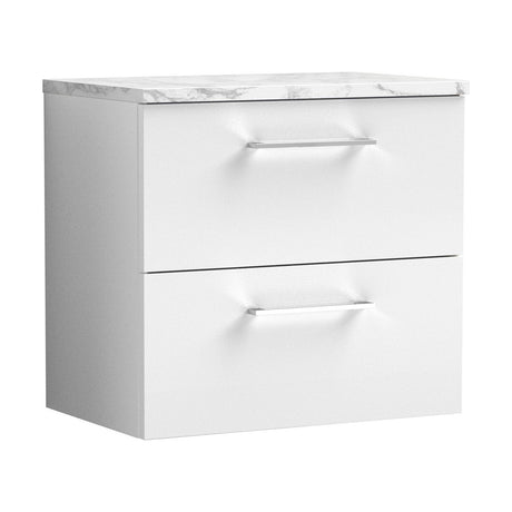 [BFLE124LCM] Balterley Level 600mm Wall Hung 2 Drawer Vanity Unit with Laminate Worktop for Compact Contemporary Bathroom Storage Gloss White - Cutout