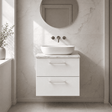 [BFLE124LCM] Bramshall Contemporary 2 Drawer Wall Hung Vanity Unit with Carrera Marble Laminate Worktop, Choice of Size and Colour - Silo