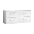 [BFLE124W2] Balterley Level Modern Bathroom 1200mm Wall Hung 4 Soft Close Drawer Vanity Unit with Worktop, 557 x 1205 x 390mm, Gloss White - Cutout