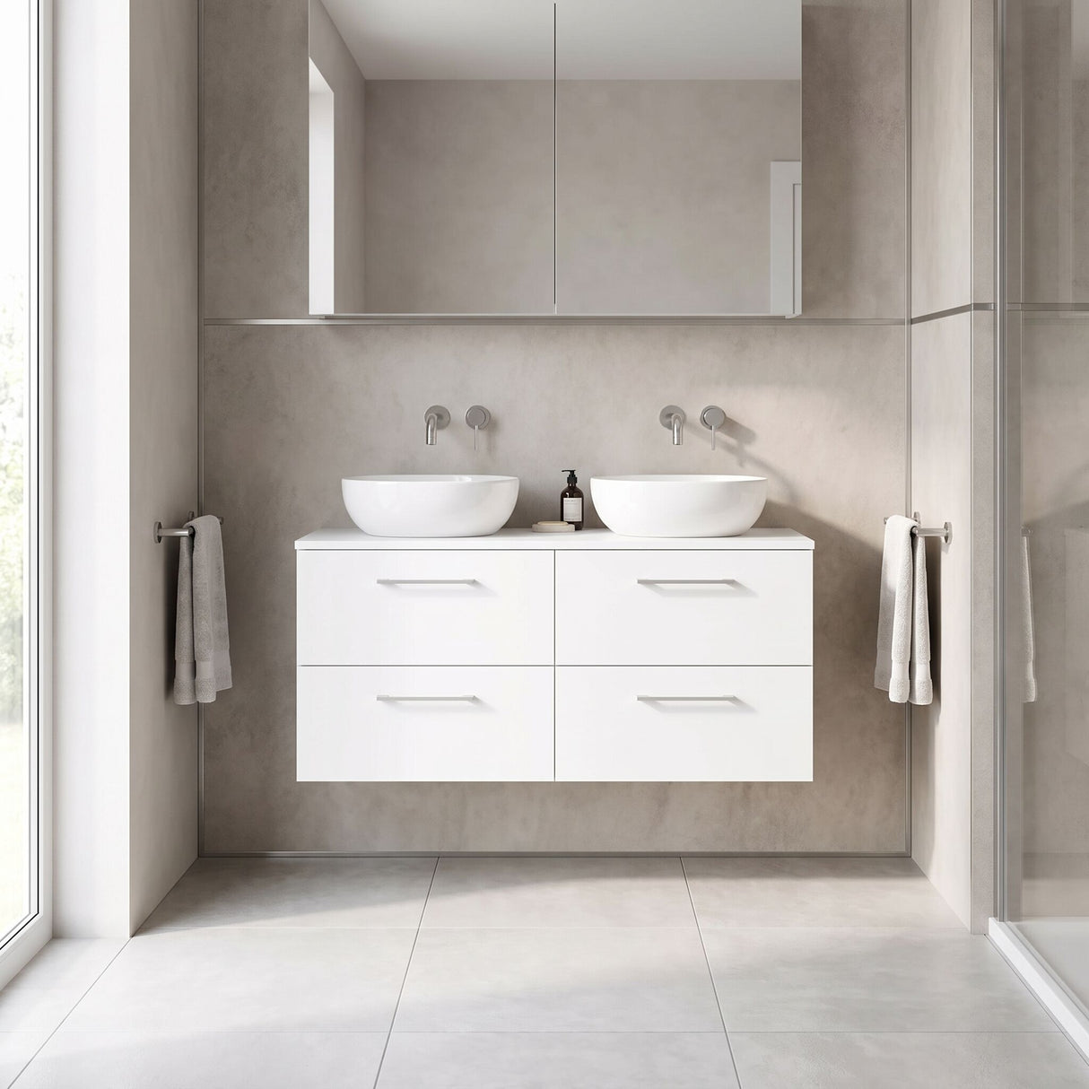 [BFLE124W2] Bramshall Contemporary 4 Drawer Wall Hung Vanity Unit with Worktop, 1200mm, Choice of Colour