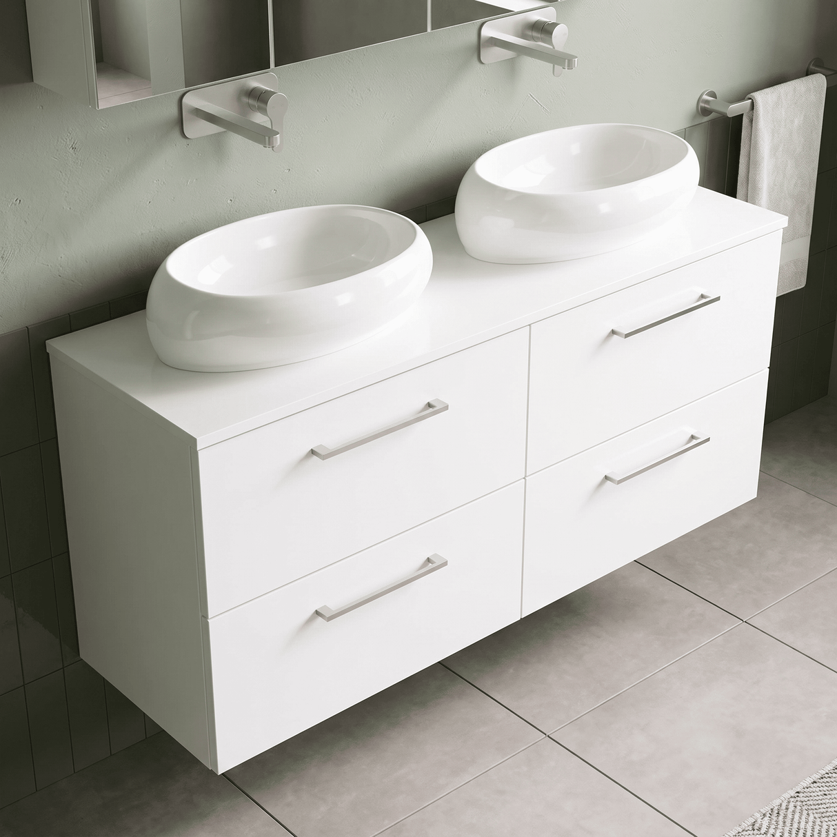 [BFLE124W2] Bramshall Contemporary 4 Drawer Wall Hung Vanity Unit with Worktop, 1200mm, Choice of Colour