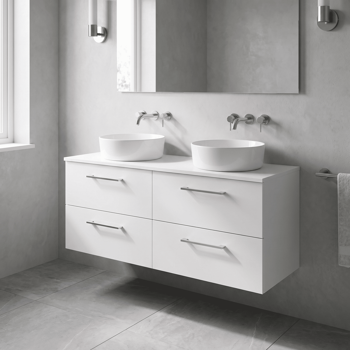 [BFLE124W2] Bramshall Contemporary 4 Drawer Wall Hung Vanity Unit with Worktop, 1200mm, Choice of Colour