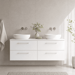 [BFLE124W2] Bramshall Contemporary 4 Drawer Wall Hung Vanity Unit with Worktop, 1200mm, Choice of Colour - Silo