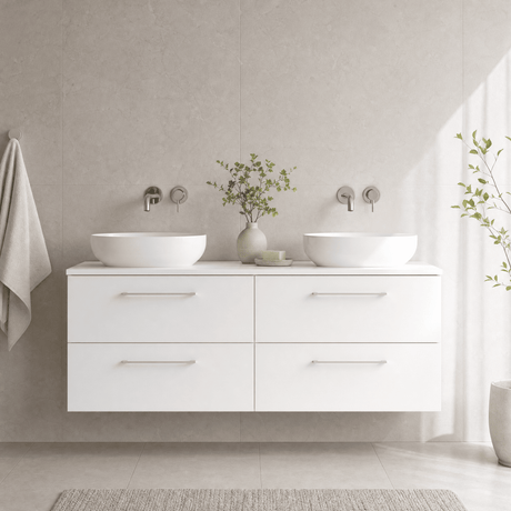 [BFLE124W2] Bramshall Contemporary 4 Drawer Wall Hung Vanity Unit with Worktop, 1200mm, Choice of Colour - Silo