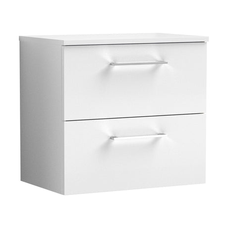 [BFLE124W] Balterley Level Modern Bathroom 600mm Wall Hung 2 Soft Close Drawer Vanity Unit with Worktop, 539 x 605 x 383mm, Gloss White - Cutout