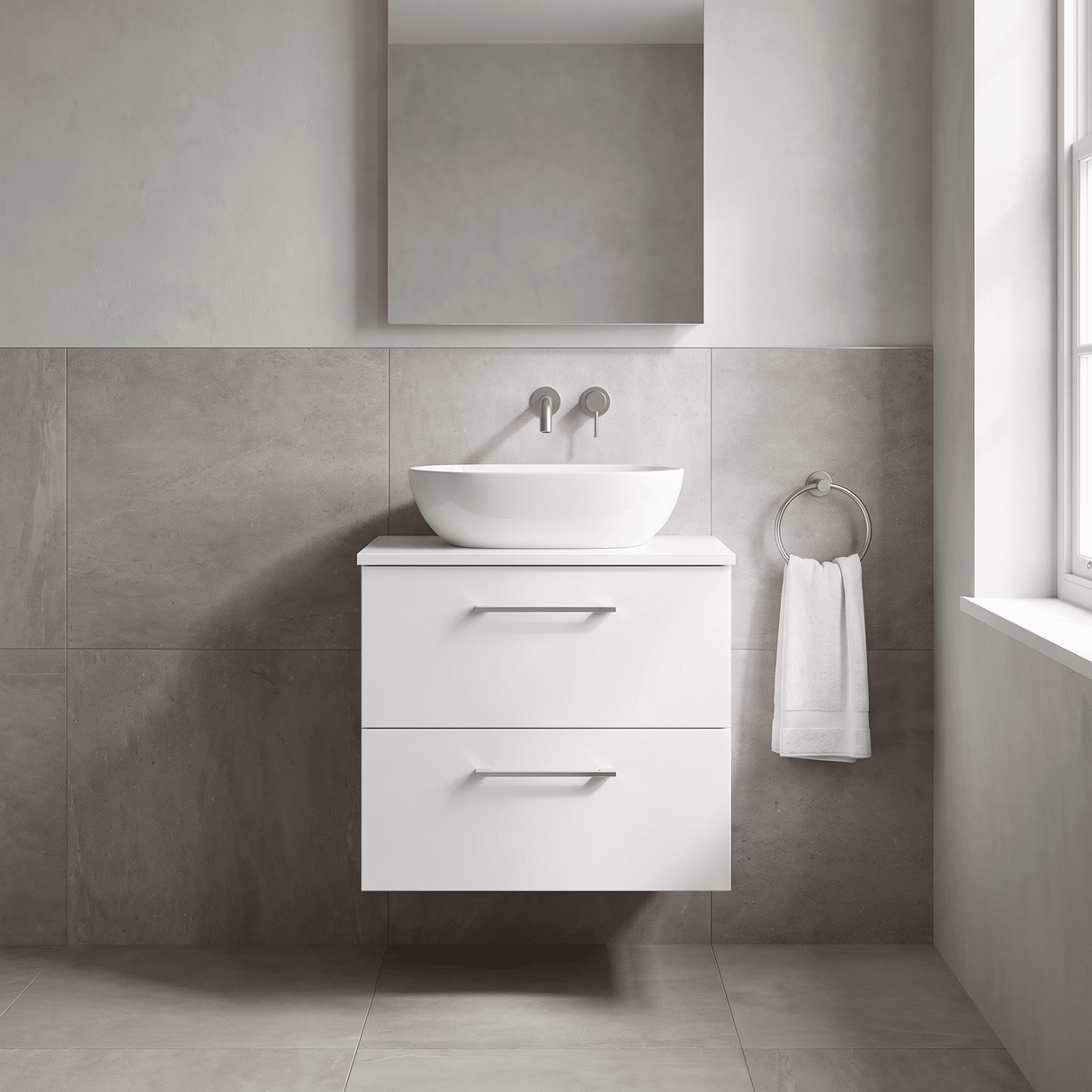 [BFLE124W] Bramshall Contemporary 2 Soft Close Drawer Wall Hung Vanity Unit with Worktop, Choice of Size and Colour