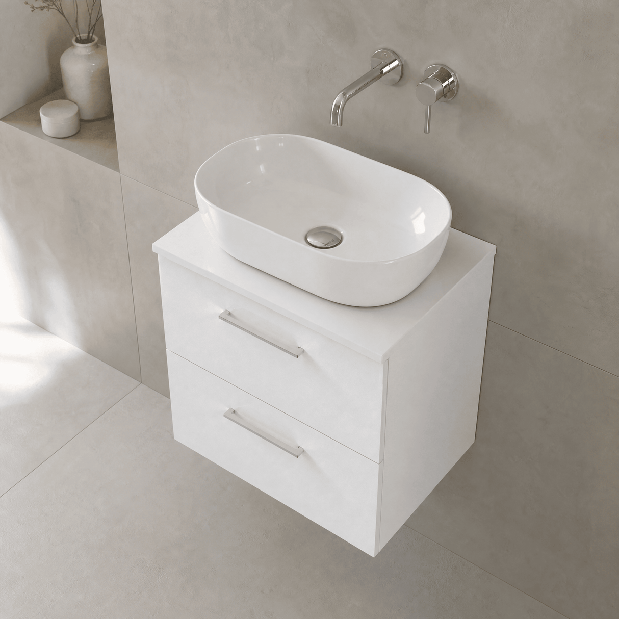 [BFLE124W] Bramshall Contemporary 2 Soft Close Drawer Wall Hung Vanity Unit with Worktop, Choice of Size and Colour