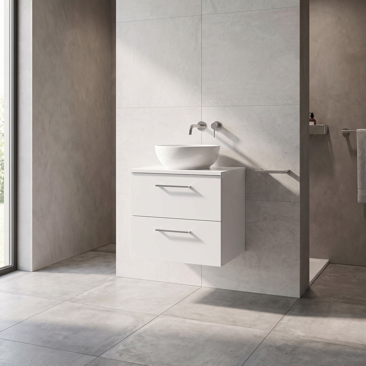 [BFLE124W] Bramshall Contemporary 2 Soft Close Drawer Wall Hung Vanity Unit with Worktop, Choice of Size and Colour