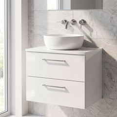 [BFLE124W] Bramshall Contemporary 2 Soft Close Drawer Wall Hung Vanity Unit with Worktop, Choice of Size and Colour - Silo
