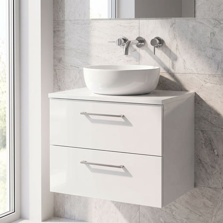 [BFLE124W] Bramshall Contemporary 2 Soft Close Drawer Wall Hung Vanity Unit with Worktop, Choice of Size and Colour - Silo