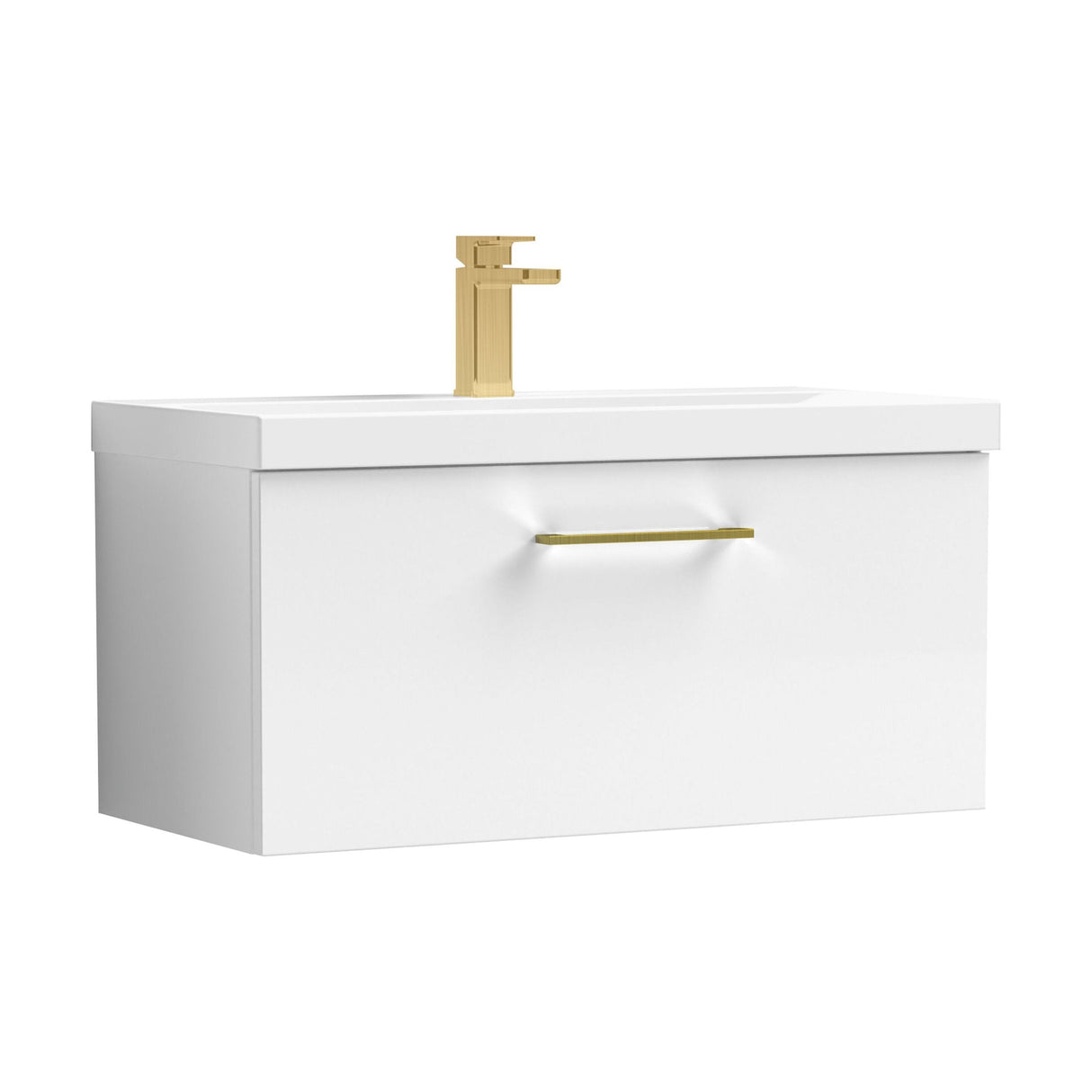 [BFLE125AH017] Bramshall Wall Hung 1 Drawer Vanity Unit with Mid-Edge Ceramic Basin - Choice of Colour, Handle Finish and Size - Cutout