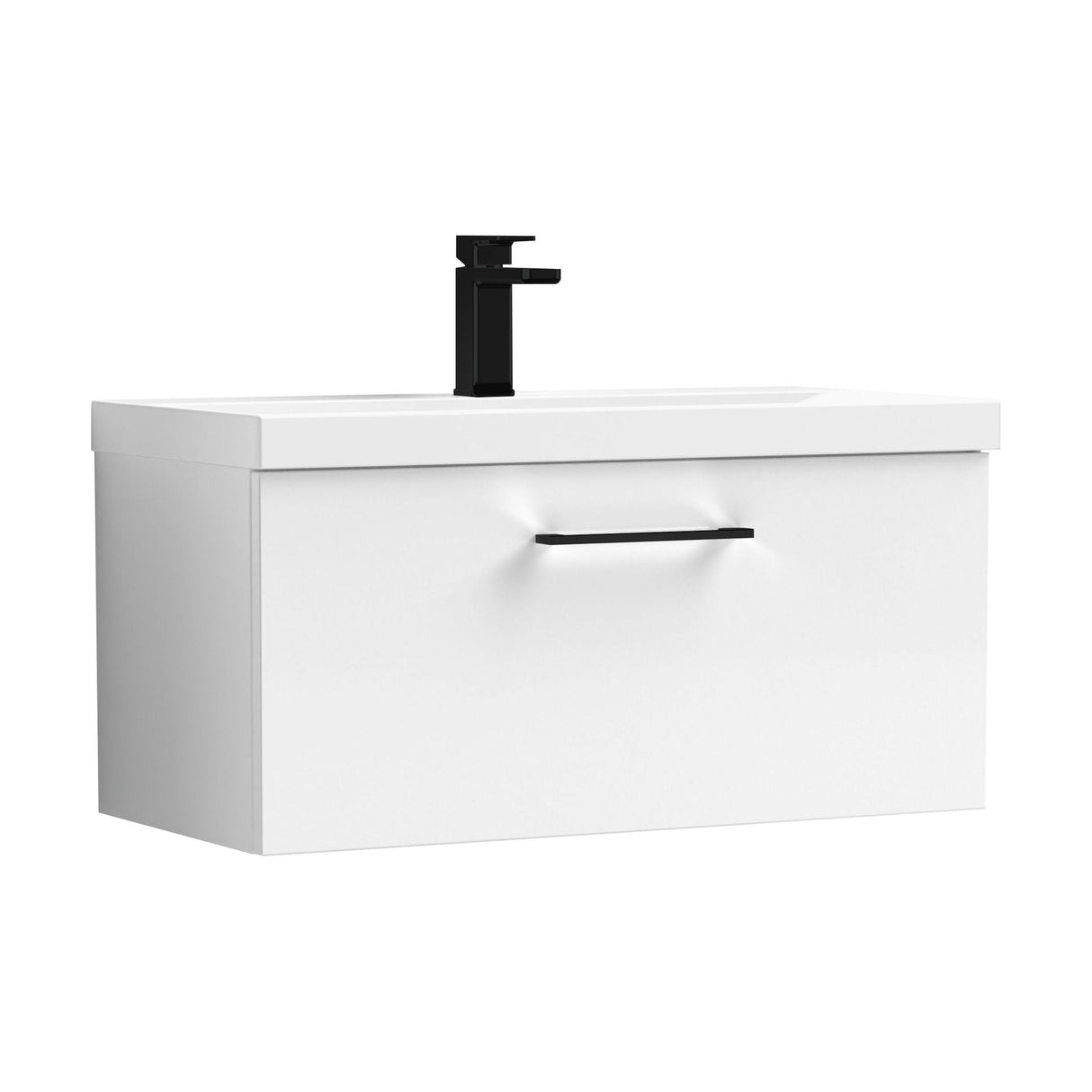 [BFLE125AH018] Bramshall Wall Hung 1 Drawer Vanity Unit with Mid-Edge Ceramic Basin - Choice of Colour, Handle Finish and Size - Cutout