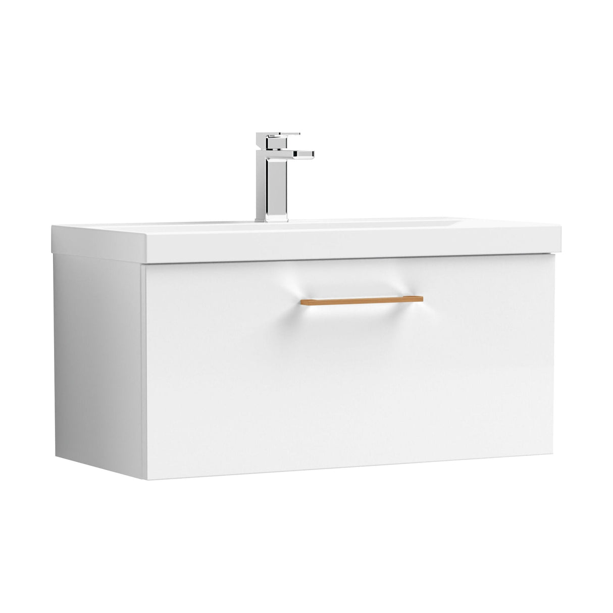 [BFLE125AH019] Bramshall Wall Hung 1 Drawer Vanity Unit with Mid-Edge Ceramic Basin - Choice of Colour, Handle Finish and Size - Cutout