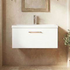 [BFLE125AH019] Bramshall Wall Hung 1 Drawer Vanity Unit with Mid-Edge Ceramic Basin - Choice of Colour, Handle Finish and Size - Silo