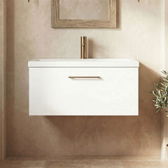 [BFLE125AH1516] Bramshall Wall Hung 1 Drawer Vanity Unit with Mid-Edge Ceramic Basin - Choice of Colour, Handle Finish and Size - Silo