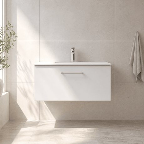 [BFLE125B] Bramshall Contemporary 1 Soft Close Drawer Wall Hung Vanity Unit, Choice of Size/Basin Type/Colour - Silo