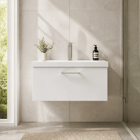 [BFLE125D] Bramshall Contemporary 1 Soft Close Drawer Wall Hung Vanity Unit, Choice of Size/Basin Type/Colour - Silo