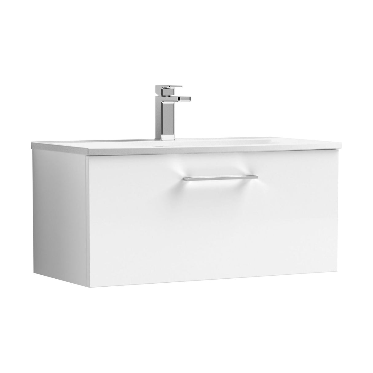 [BFLE125G] Balterley  Contemporary Bathroom 1-Drawer Wall-Hung Curved Basin Vanity Unit, Gloss White, 800mm - Cutout