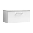 [BFLE125LBG] Balterley Level 800mm Wall Hung Single Drawer Vanity Unit with Laminate Worktop for Compact Modern Bathroom Storage - Gloss White - Cutout