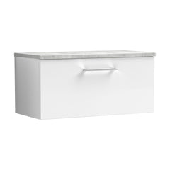 [BFLE125LBG] Balterley Level 800mm Wall Hung Single Drawer Vanity Unit with Laminate Worktop for Compact Modern Bathroom Storage - Gloss White - Cutout