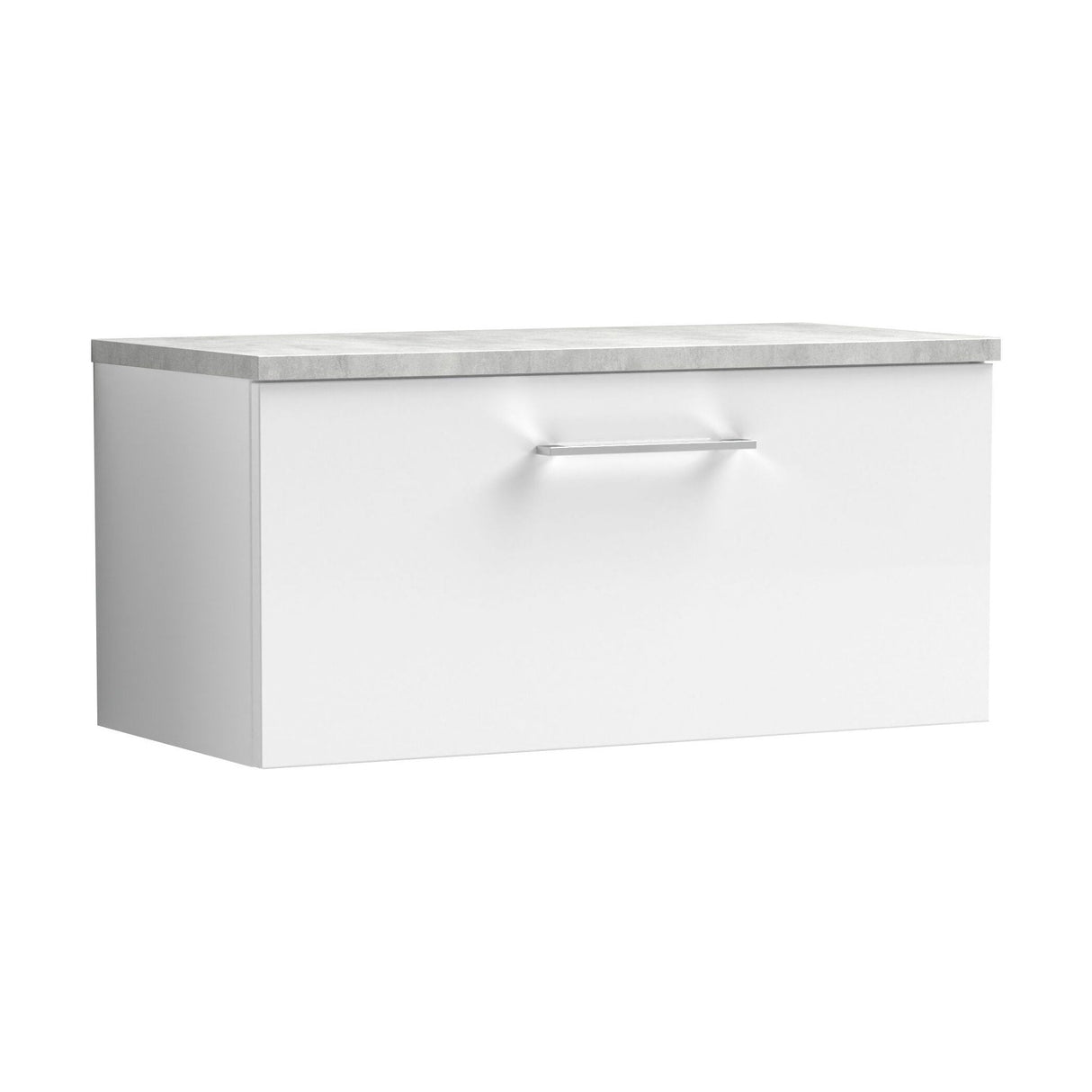[BFLE125LBG] Bramshall Contemporary 1 Drawer Wall Hung Vanity Unit with Bellato Grey Laminate Worktop, Choice of Size and Colour - Cutout