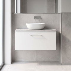 [BFLE125LBG] Bramshall Contemporary 1 Drawer Wall Hung Vanity Unit with Bellato Grey Laminate Worktop, Choice of Size and Colour