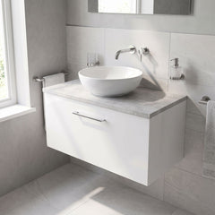 [BFLE125LBG] Bramshall Contemporary 1 Drawer Wall Hung Vanity Unit with Bellato Grey Laminate Worktop, Choice of Size and Colour