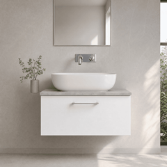 [BFLE125LBG] Bramshall Contemporary 1 Drawer Wall Hung Vanity Unit with Bellato Grey Laminate Worktop, Choice of Size and Colour - Silo