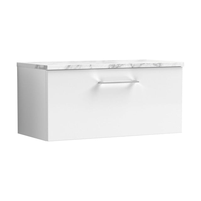 [BFLE125LCM] Balterley Level 800mm Wall Hung 1 Drawer Vanity Unit with Laminate Worktop for Compact Modern Bathroom Storage - Gloss White - Cutout