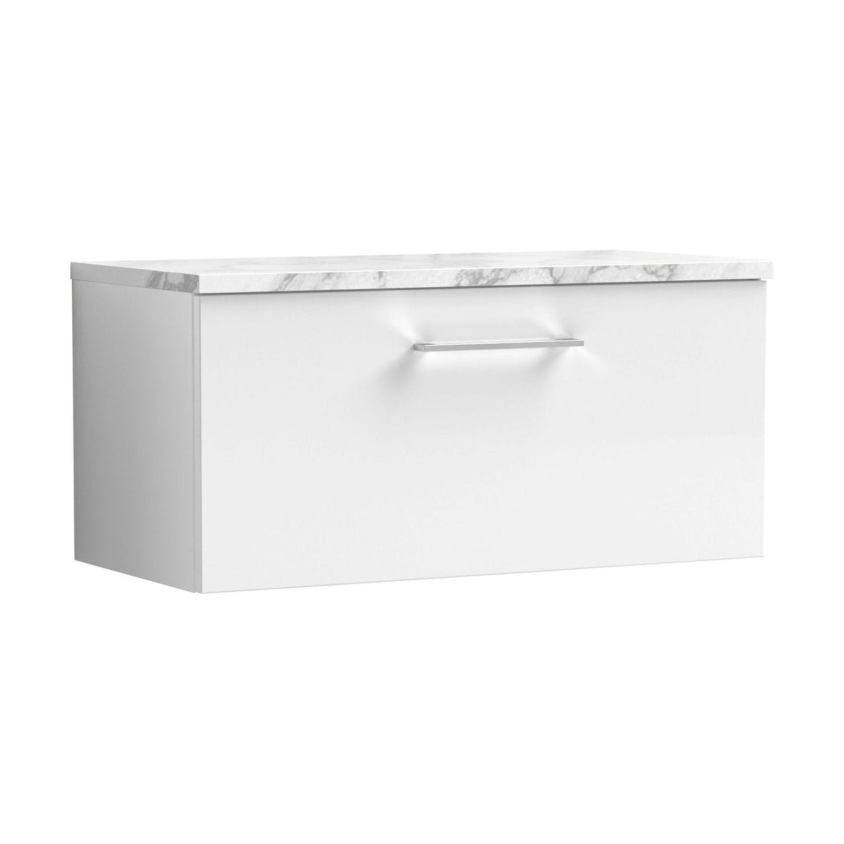 [BFLE125LCM] Bramshall Contemporary 1 Drawer Wall Hung Vanity Unit with Carrera Marble Laminate Worktop, Choice of Size and Colour - Cutout