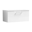 [BFLE125W] Balterley Level 800mm Wall Hung 1 Drawer Vanity Unit with Worktop Stylish Mid-Size Bathroom Storage Solution - Gloss White - Cutout