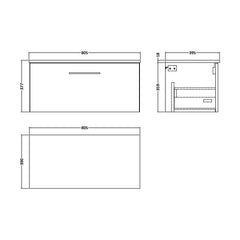 [BFLE125W] Bramshall Contemporary 1 Soft Close Drawer Wall Hung Vanity Worktop Unit, Choice of Size/Colour - Technical Drawing