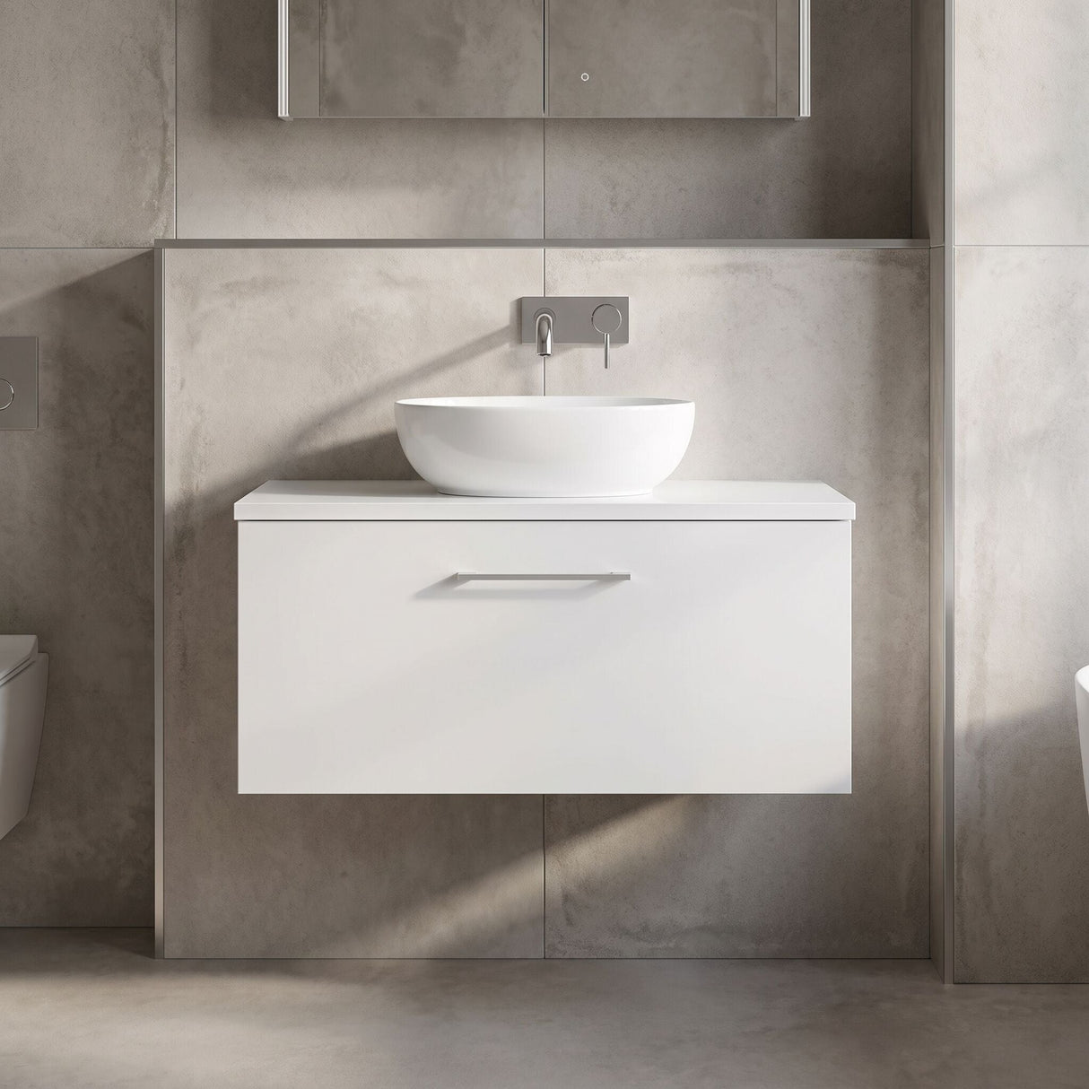 [BFLE125W] Bramshall Contemporary 1 Soft Close Drawer Wall Hung Vanity Worktop Unit, Choice of Size/Colour