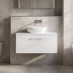 [BFLE125W] Bramshall Contemporary 1 Soft Close Drawer Wall Hung Vanity Worktop Unit, Choice of Size/Colour