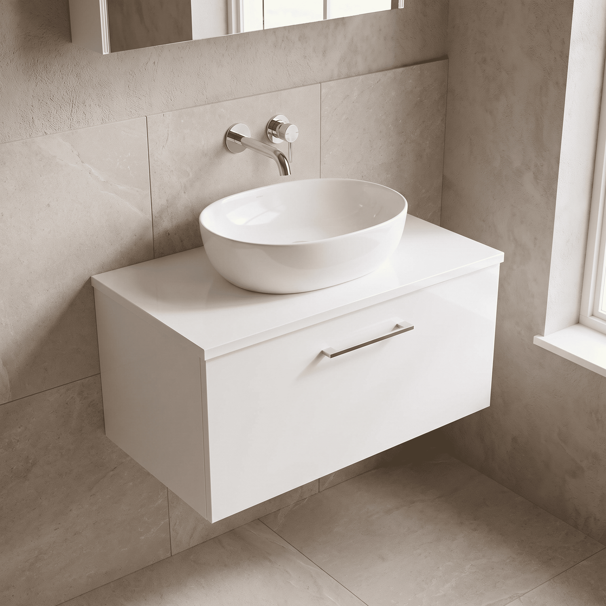 [BFLE125W] Bramshall Contemporary 1 Soft Close Drawer Wall Hung Vanity Worktop Unit, Choice of Size/Colour