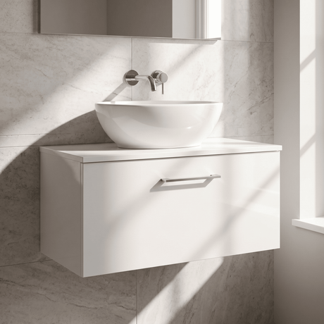 [BFLE125W] Bramshall Contemporary 1 Soft Close Drawer Wall Hung Vanity Worktop Unit, Choice of Size/Colour - Silo