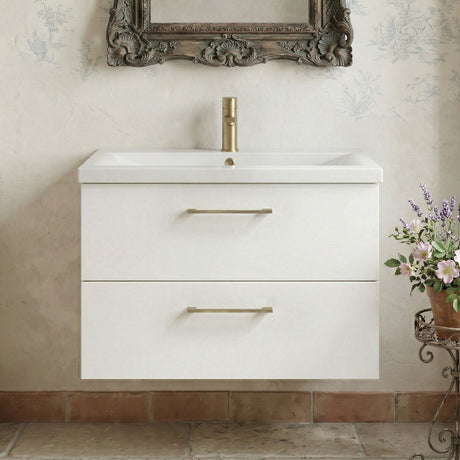 [BFLE126AH017] Bramshall Wall Hung 2 Drawer Vanity Unit with Mid-Edge Ceramic Basin - Choice of Colour, Handle Finish and Size - Silo