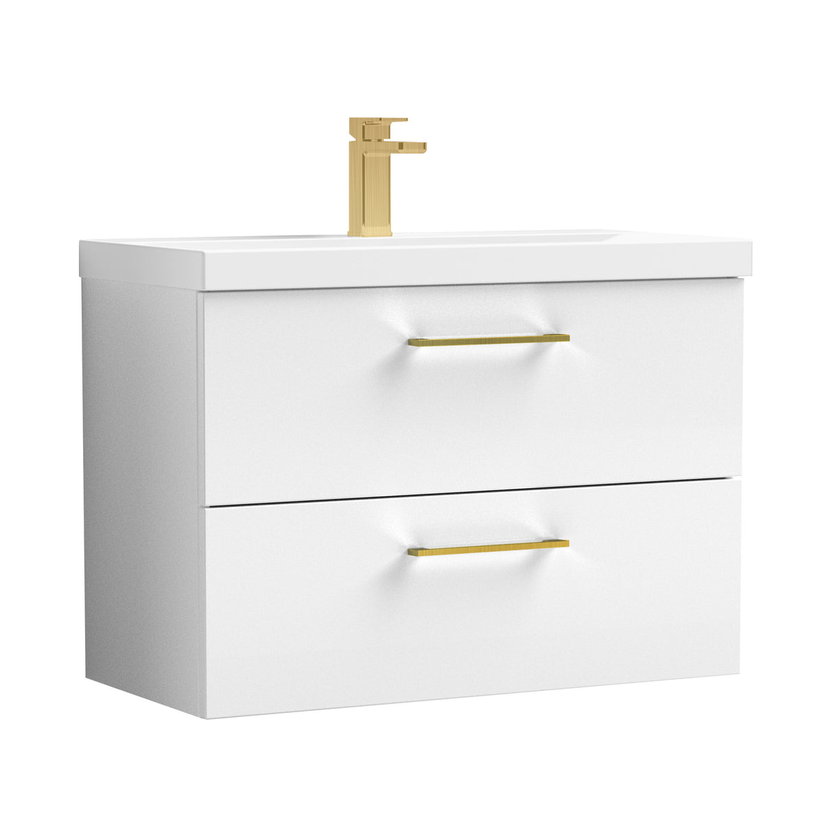 Wall Hung 2 Drawer Vanity Unit with Mid-Edge Ceramic Basin - Choice of Colour, Handle Finish and Size
