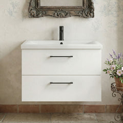 [BFLE126AH018] Bramshall Wall Hung 2 Drawer Vanity Unit with Mid-Edge Ceramic Basin - Choice of Colour, Handle Finish and Size - Silo
